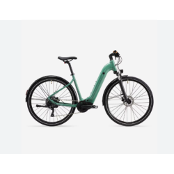 Photo d'un véli électrique urbain bleur, design moderne, batterie intégrée au cadre